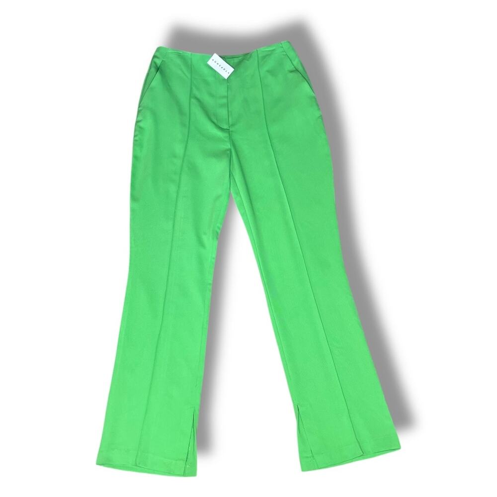 TOPSHOP pintuck high waist dress pants trousers bright kelly green NWT Women's 8 - Picture 2 of 11